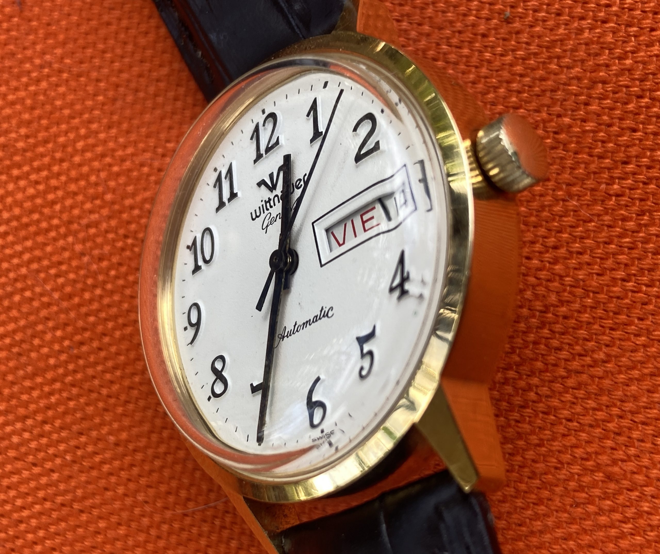 Vintage WITTNAUER Swiss Automatic Watch Day-Date 17 Jewels 1970s 35mm - Image 3
