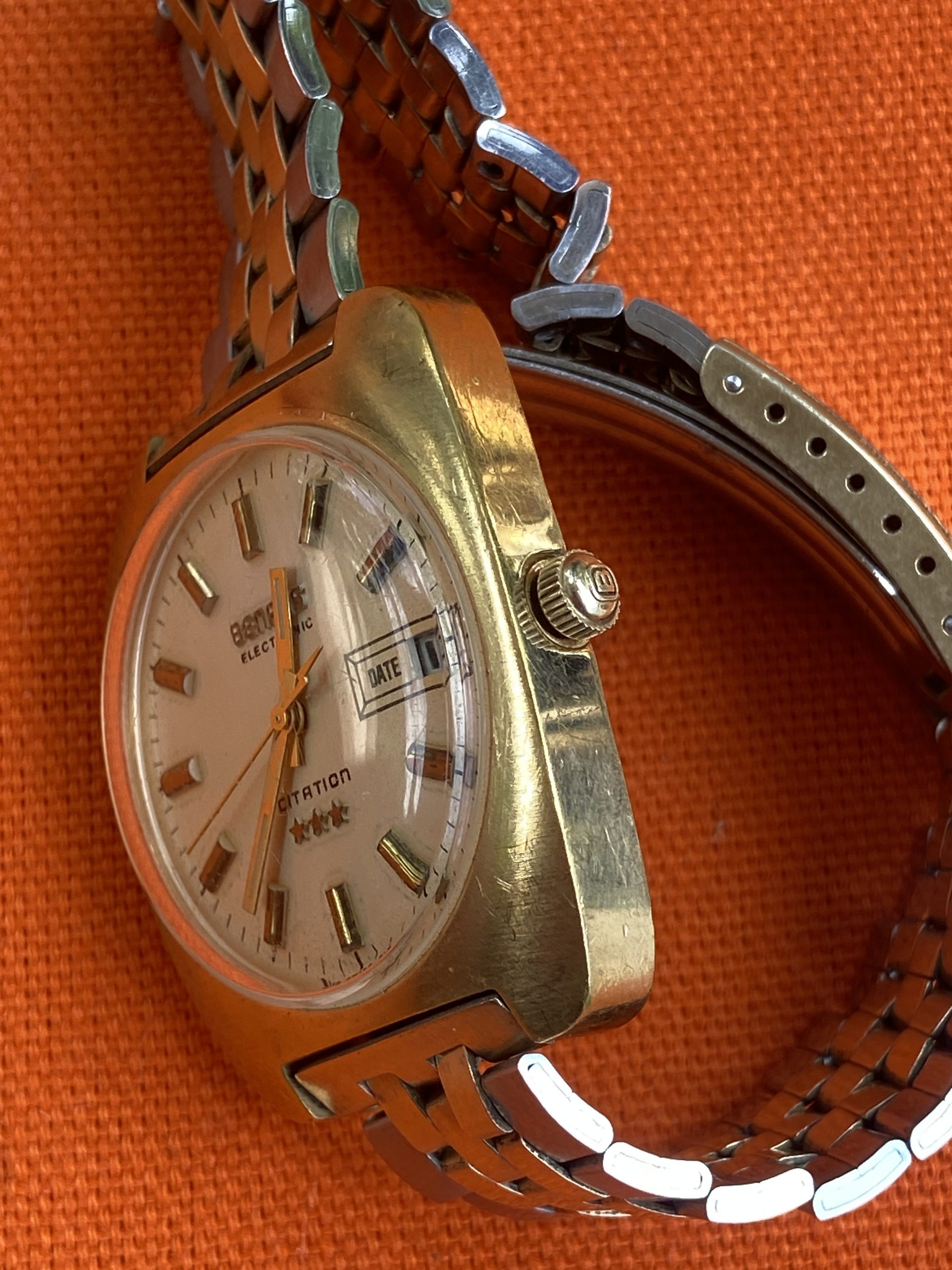 Vintage Benrus Swiss Electronic Citation 3 Star Watch Gold Tone 36mm - Image 2