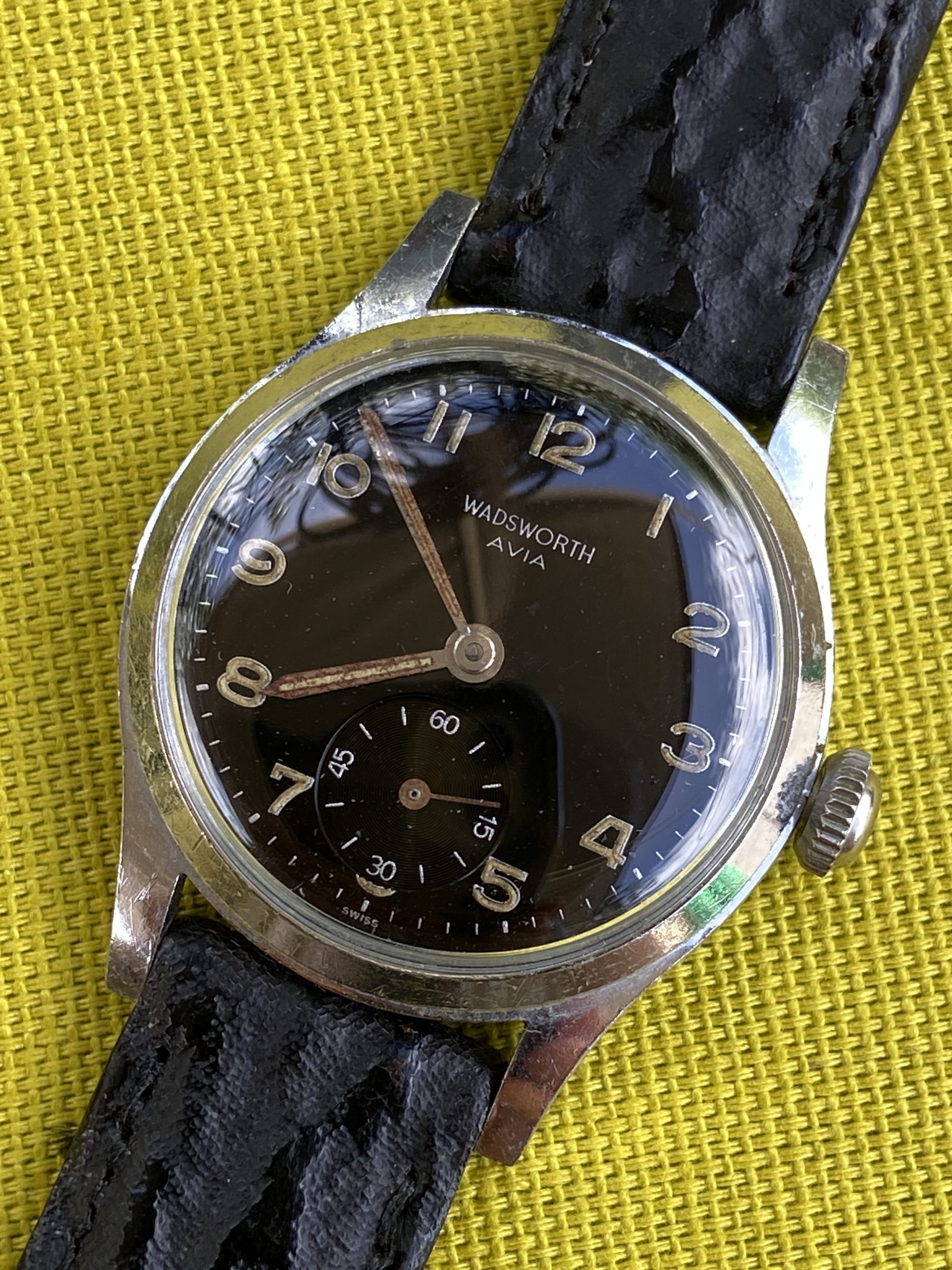 Vintage Wadsworth Avia Swiss Military Style Watch 31mm Nice Patina
